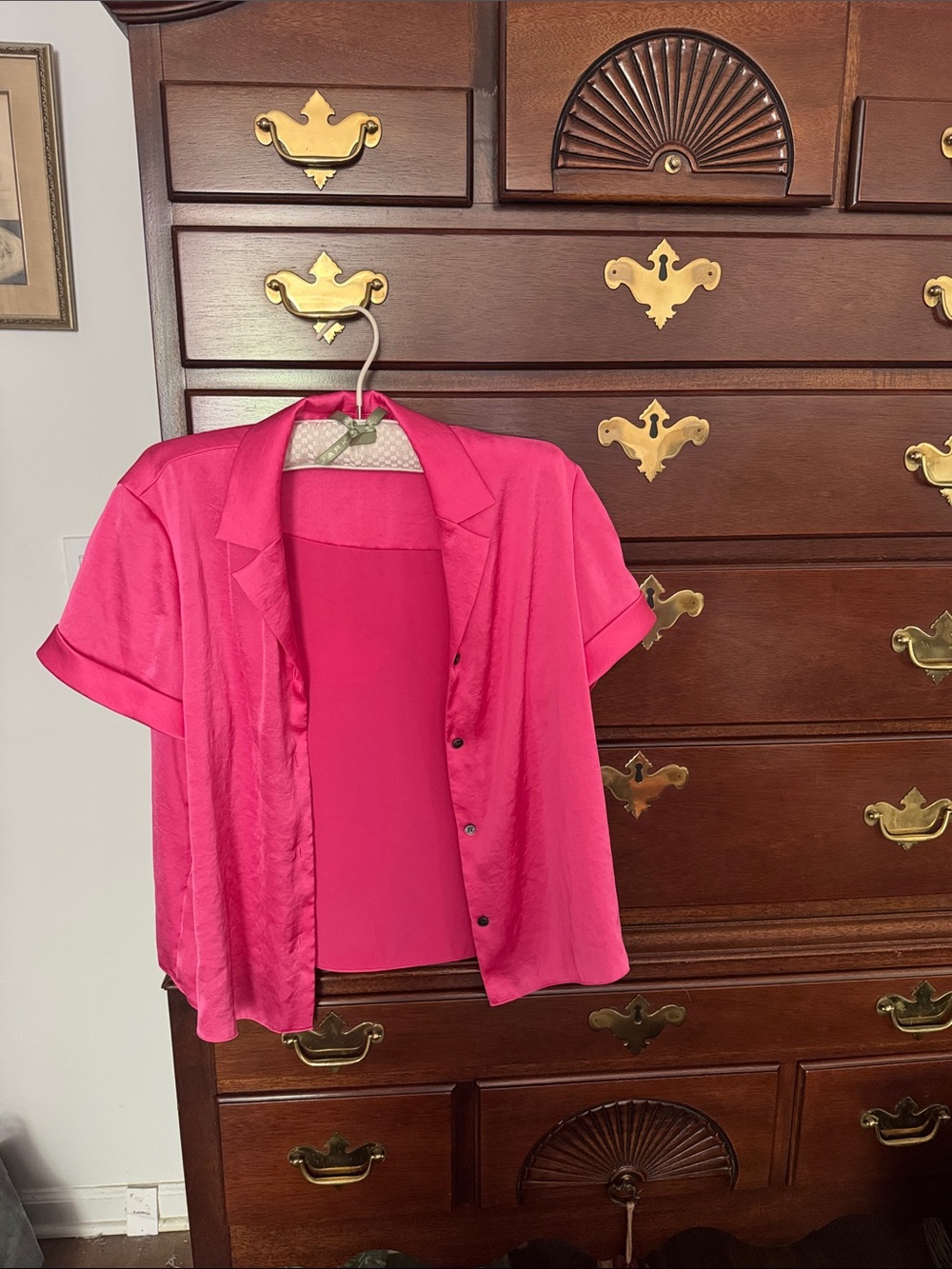 Shocking pink camp shirt by Theory